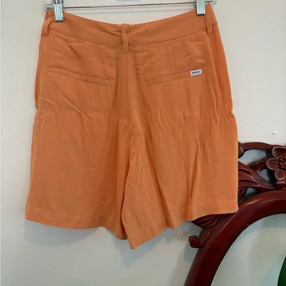 RVCA Vibrant Orange Del Mar Pleated High Waisted Lightweight Shorts - Picture 4 of 4